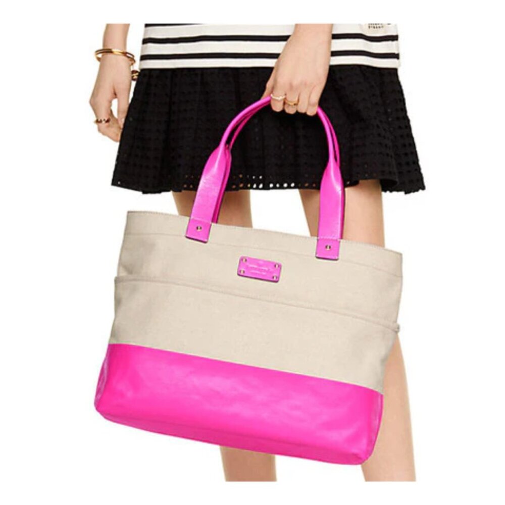 kate spade Cream and Hot Pink Colorblock Canvas Tote